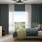 a bedroom with a bed and a fan
